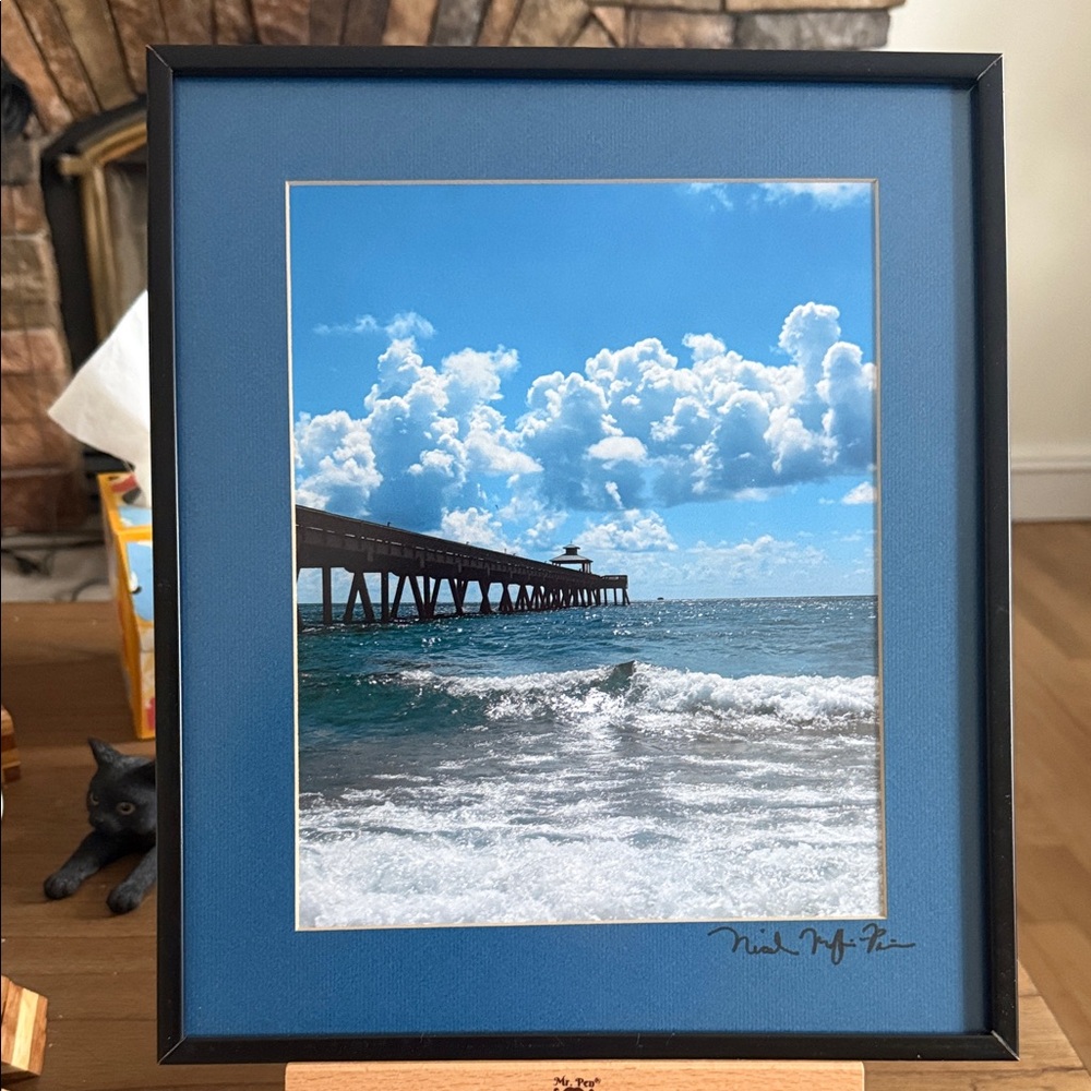Blue Framed Ocean Pier Art Print